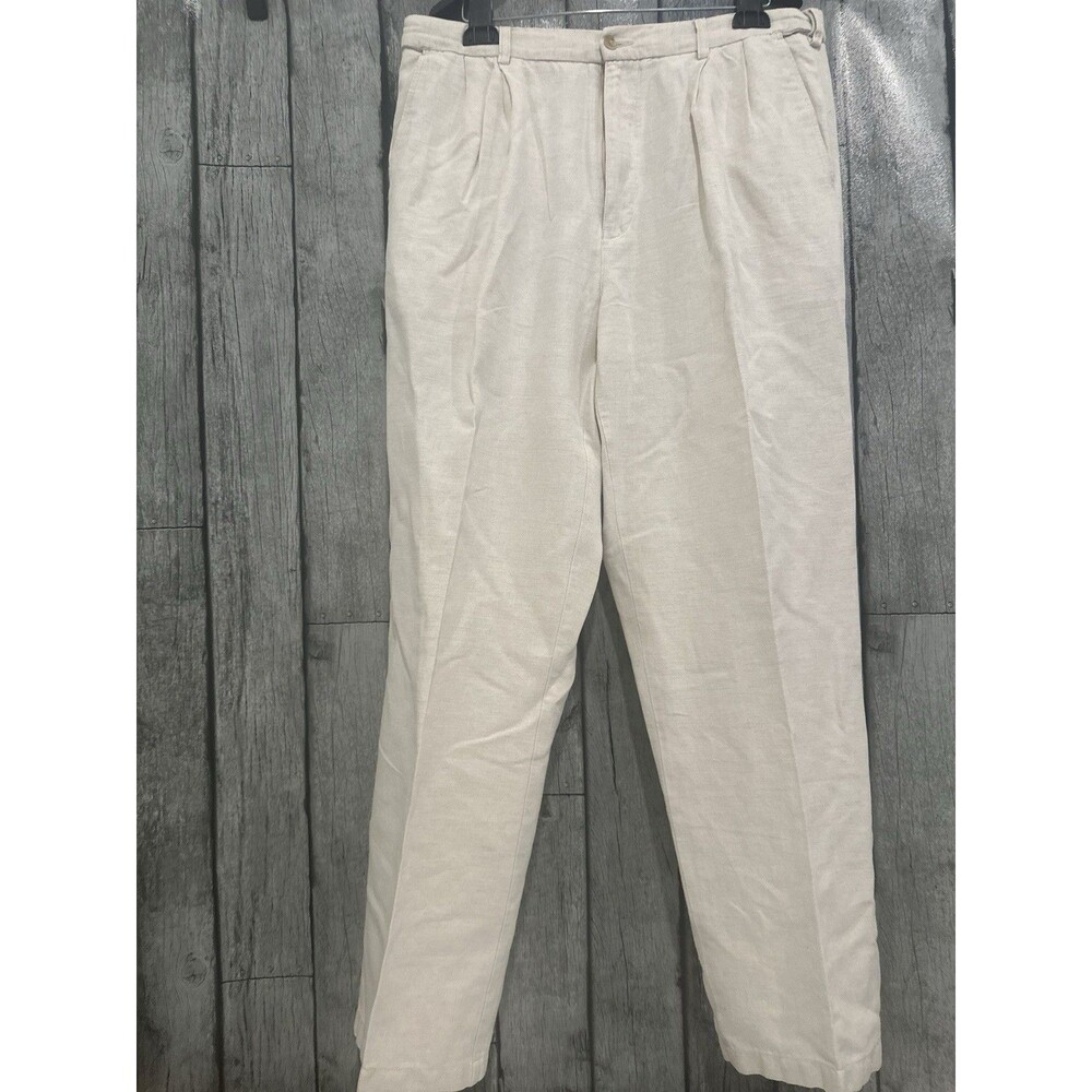 Caribbean Men’s Beige Linen Cotton Pants 36x32 Regular Straight Leg
